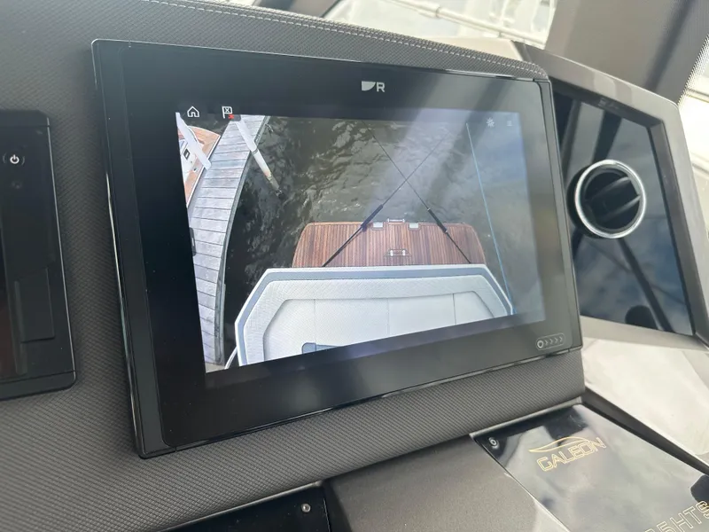 Slide: The Image of Display screen on 2021 Galeon 425 HTS yacht showing rear view camera feed. - 53