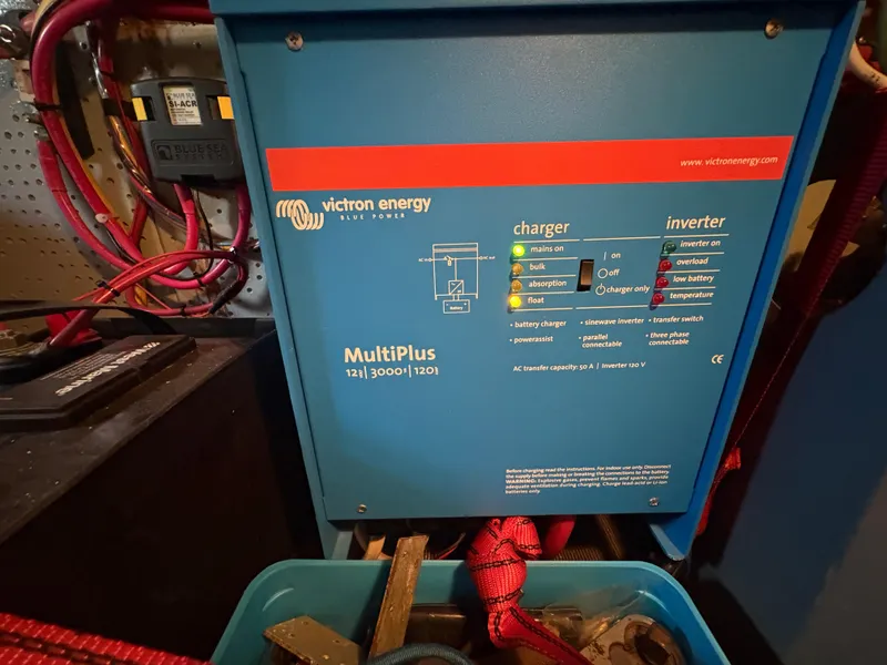 Slide: The Image of Victron Energy MultiPlus charger and inverter in a 1975 Formosa 51 boat. - 30