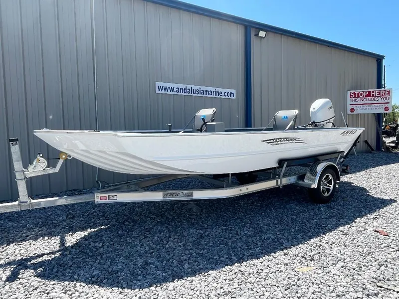 Slide: The Image of 2025 Alweld 1856 Panfish boat on trailer, parked outside Andalusia Marine. - 3