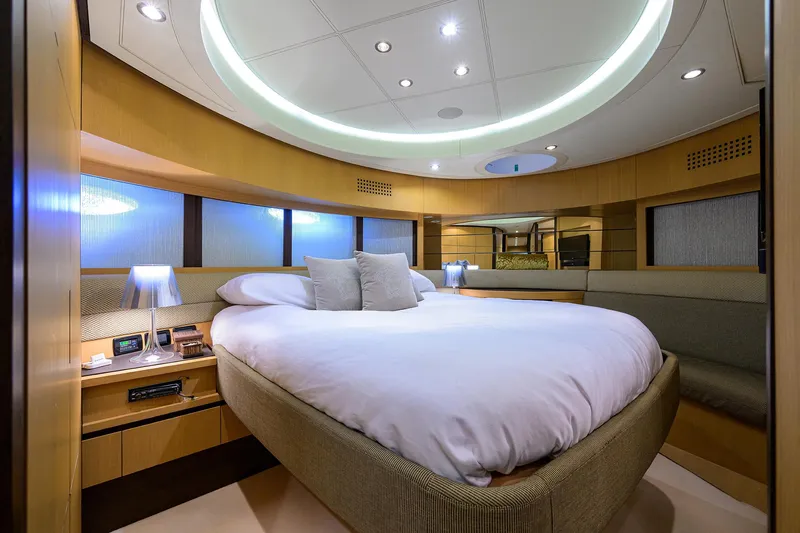 Slide: The Image of Luxurious bedroom interior of 2009 Pershing 90 Express yacht with modern design. - 25