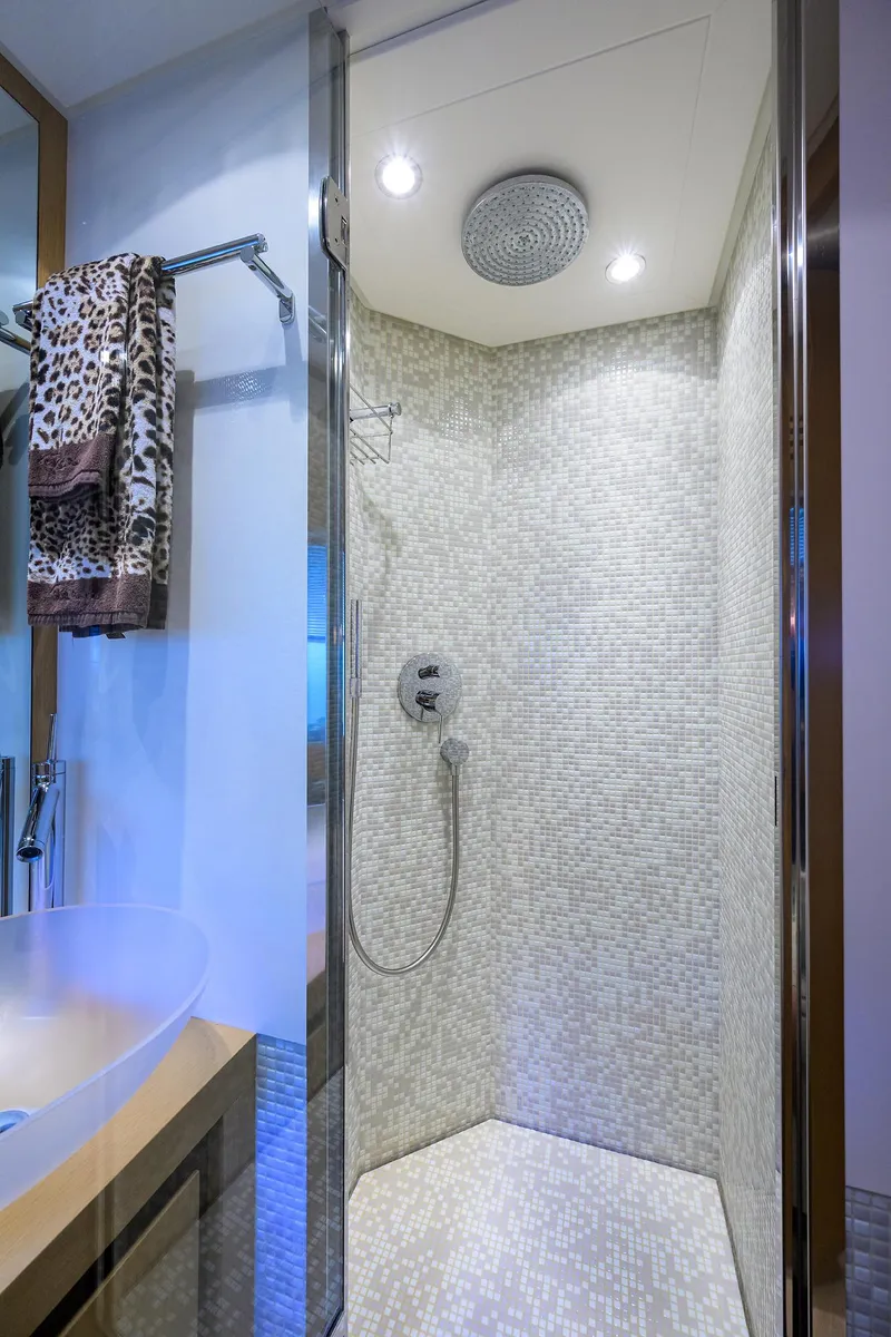 Slide: The Image of Luxurious shower in 2009 Pershing 90 Express yacht with modern fixtures and elegant design. - 36