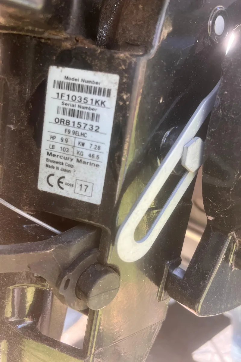 Slide: The Image of Close-up of a Mercury Marine engine label on a 1992 Grady-White 22 Seafarer boat. - 35