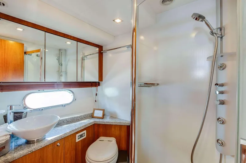 Slide: The Image of Luxurious bathroom in 2009 Sunseeker Manhattan 70 yacht with modern fixtures and elegant design. - 21