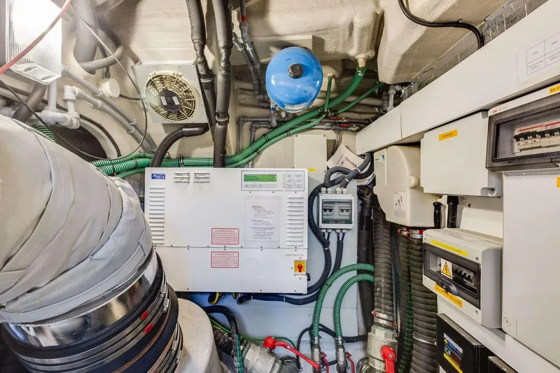 Slide: The Image of Engine room of 2009 Sunseeker Manhattan 70 yacht with electrical systems and wiring. - 45