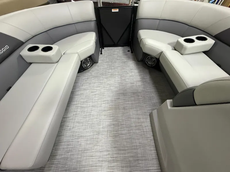 Slide: The Image of Luxurious interior of 2025 Viaggio V20U boat with plush seating and cup holders. - 17