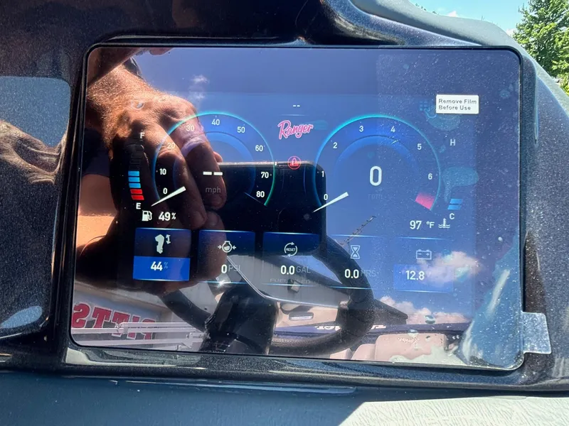 Slide: The Image of Dashboard of 2025 Ranger Reata 223C showing speedometer and fuel gauge. - 7