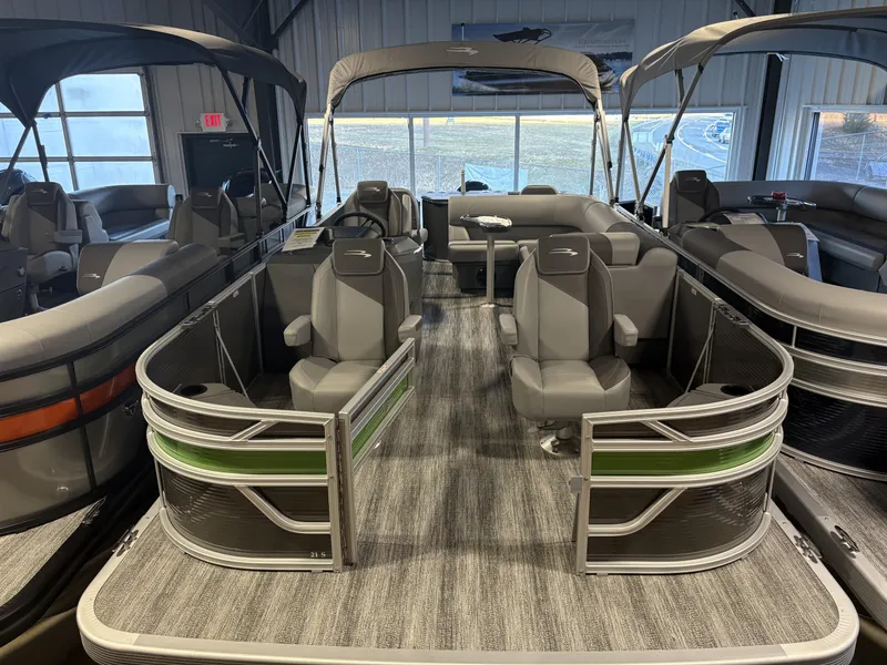 The Image of 2025 Bennington 21 SF pontoon boat interior with modern seating and sleek design. - 1