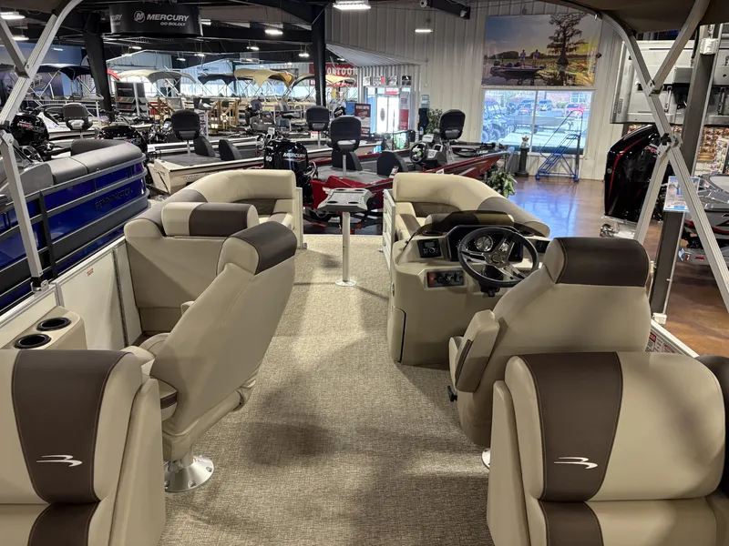 Slide: The Image of 2025 Bennington 23 SSR pontoon boat interior with luxurious seating and modern design. - 3