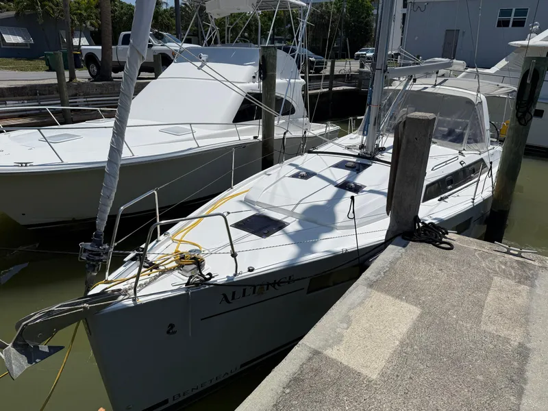 Slide: The Image of 2017 Beneteau Oceanis 41.1 sailboat docked at a marina. - 27