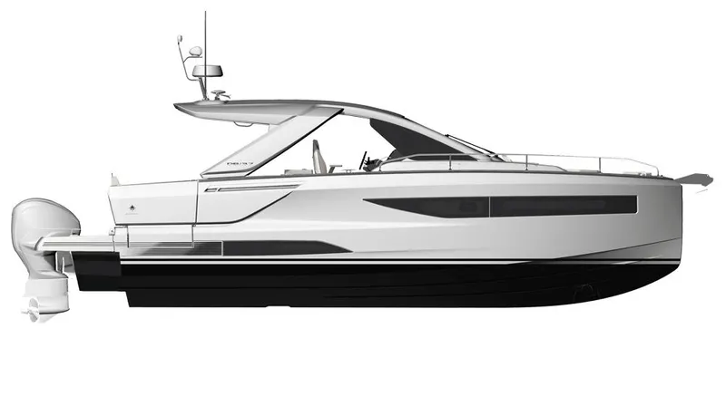 Slide: The Image of 2024 Jeanneau DB 37 OB boat, sleek design, side view, outboard motor. - 10