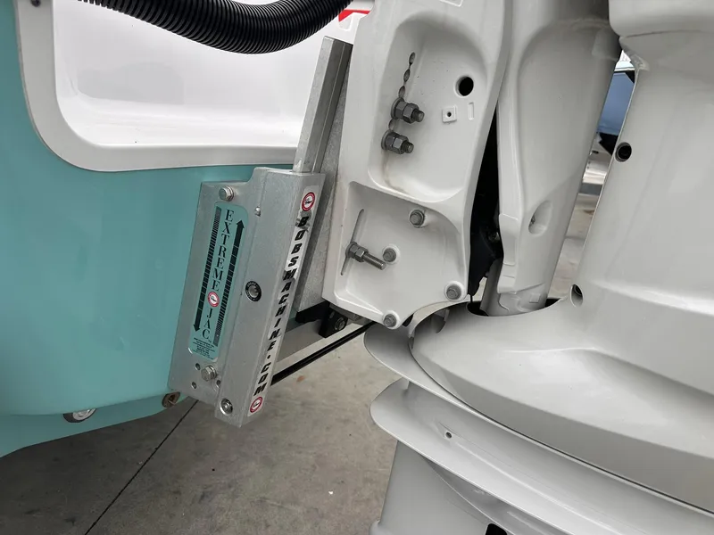 Slide: The Image of 2024 Sportsman Masters 267OE Bay Boat engine mount detail. - 12