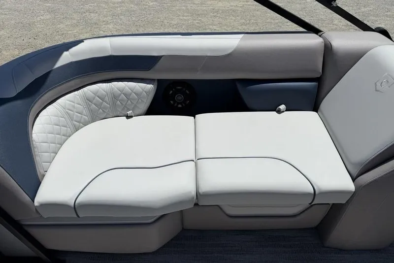 Slide: The Image of Luxurious seating on 2025 Godfrey Sweetwater 2286 SB pontoon boat, featuring quilted upholstery. - 26