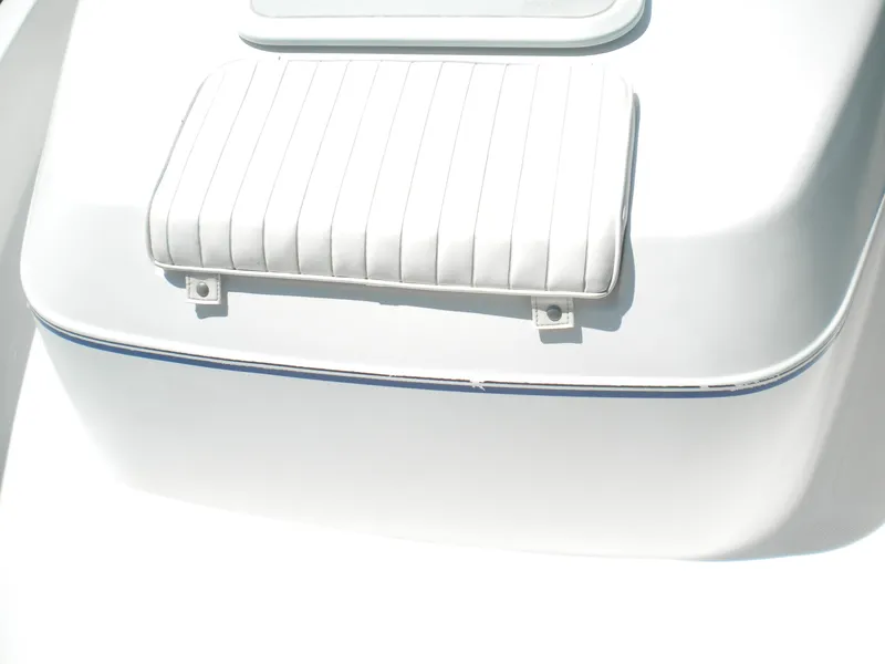 Slide: The Image of 2003 Pro-Line 23 Walk boat seat detail, featuring white cushioned upholstery. - 3