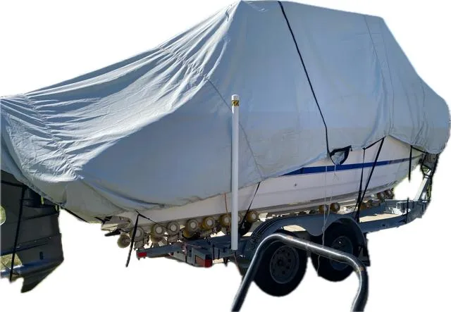 Slide: The Image of 2003 Pro-Line 23 Walk boat covered on trailer, side view. - 32
