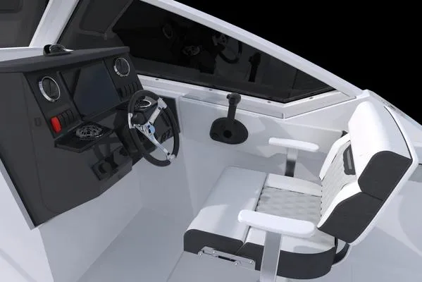 Slide: The Image of 2024 Blackfin 232DC boat interior with modern helm and seating. - 45
