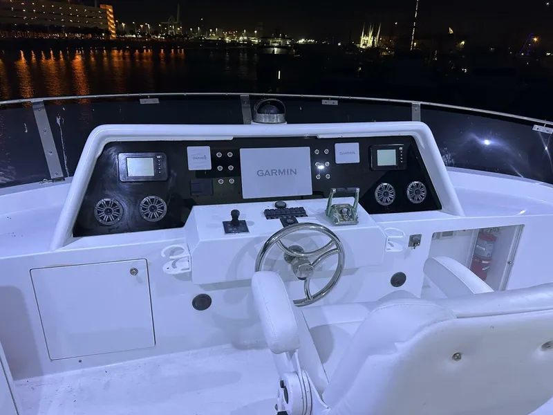 Slide: The Image of Cockpit of 2004 Cheoy Lee 72 yacht with Garmin navigation, night view. - 25