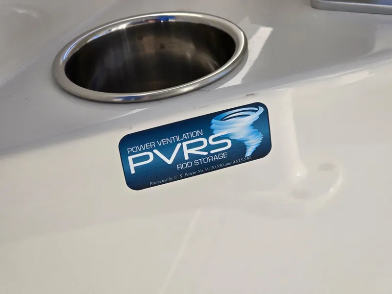 Slide: The Image of Ranger 2360 Bay 2025 boat with Power Ventilation Pod Storage label. - 16