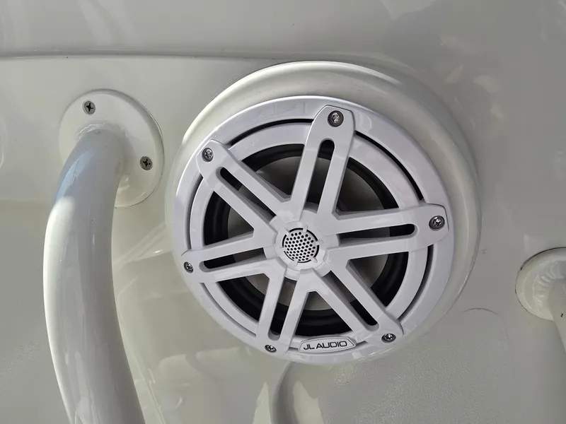 Slide: The Image of Speaker on 2025 Ranger 2360 Bay boat, featuring JL Audio marine speaker. - 17
