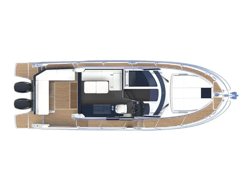 Slide: The Image of 2026 Beneteau Antares 11 top view, showcasing deck layout and twin engines. - 15