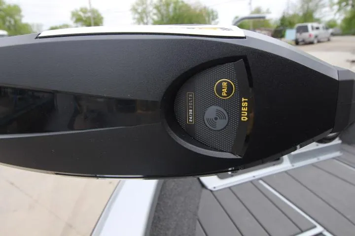 Slide: The Image of Close-up of Vexus ADX 200 boat control panel, 2025 model, featuring pairing and quest buttons. - 16