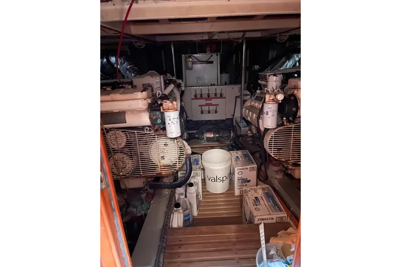 Slide: The Image of Galley of 1991 Grand Banks 46 Motoryacht with wooden cabinets and modern appliances. - 17