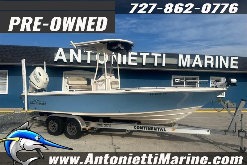 Slide: The Image of Pre-owned 2020 Sea Chaser 23 LX boat on trailer at Antonietti Marine. - 2