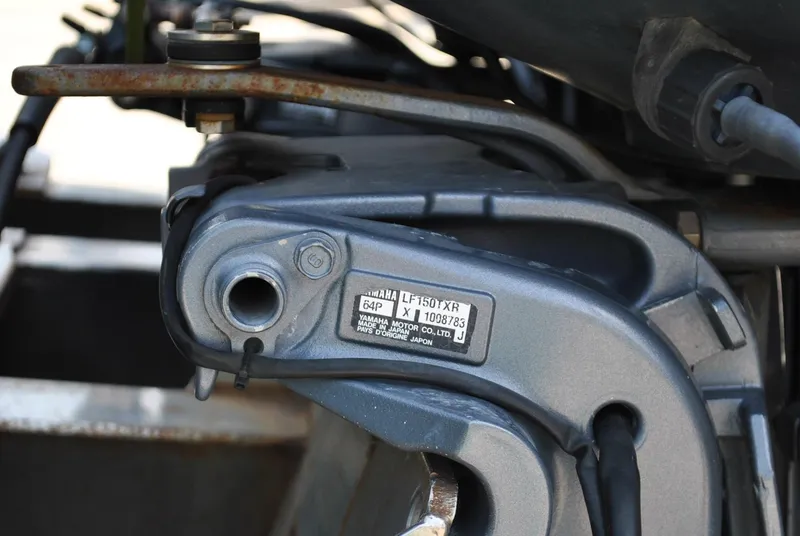 Slide: The Image of Close-up of a mechanical component on a 1987 Halter 31 Lafitte Skiff. - 12