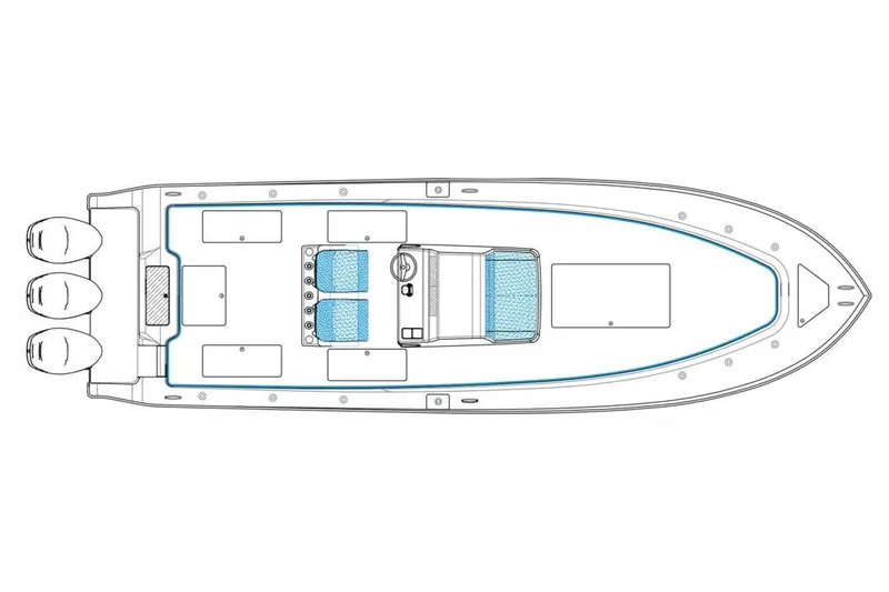 Slide: The Image of 2026 Front Runner 33 Center Console boat displayed at a marina. - 14