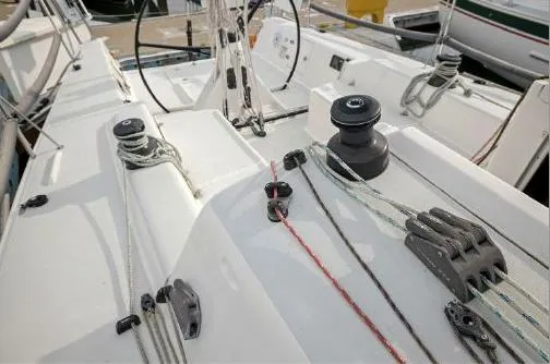 Slide: The Image of 2013 J Boats J/111 sailboat deck with ropes and winches. - 5
