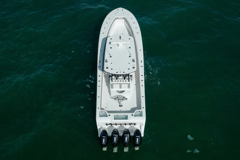 Slide: The Image of 2026 Front Runner 39 Center Console boat interior with open storage compartments. - 17