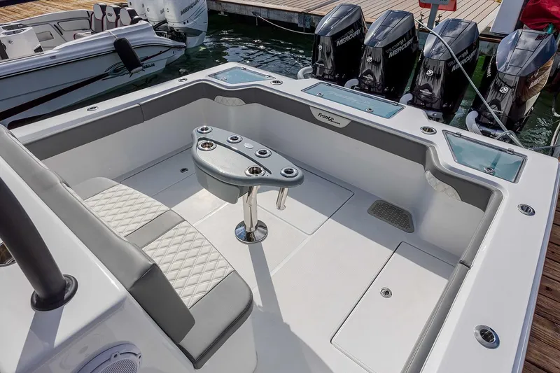 Slide: The Image of 2026 Front Runner 39 Center Console boat dashboard with modern controls and displays. - 26