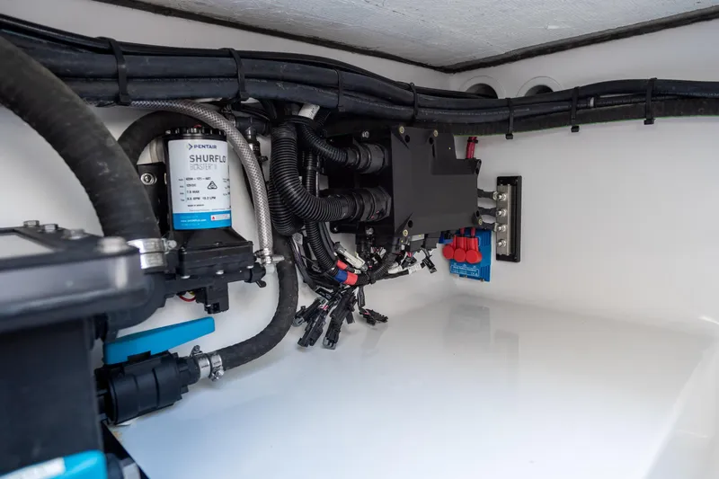 Slide: The Image of Electrical system inside 2026 Front Runner 39 Center Console boat, featuring wiring and components. - 50