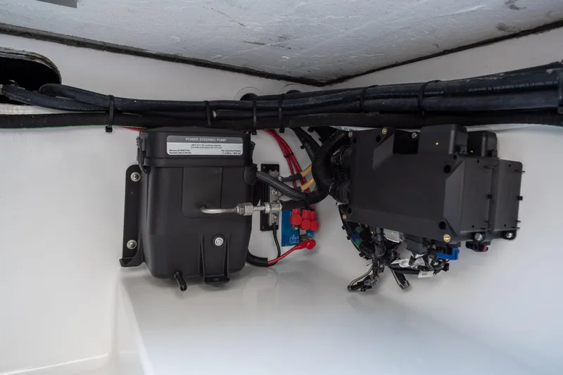 Slide: The Image of Power steering pump and wiring in 2026 Front Runner 39 Center Console boat. - 51