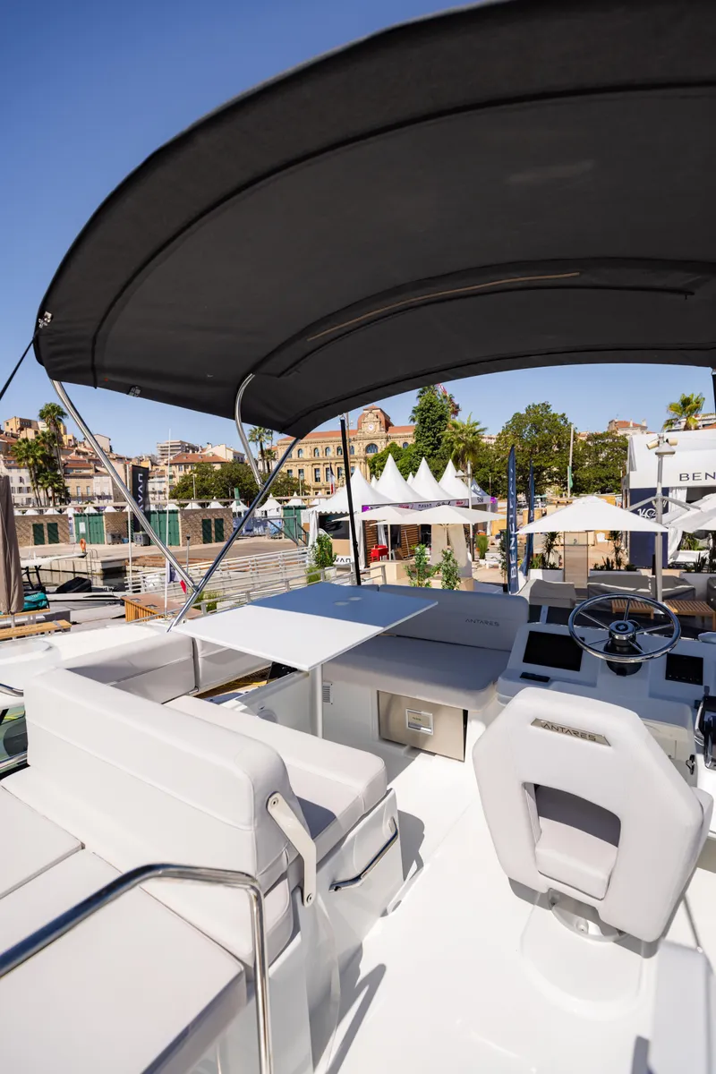 Slide: The Image of 2026 Beneteau Antares 11 Fly yacht with spacious flybridge and modern seating. - 11