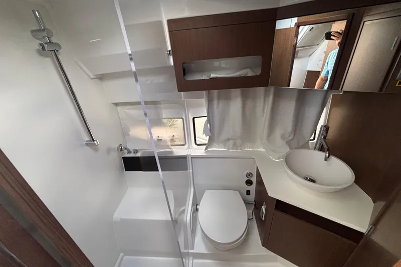 Slide: The Image of Modern bathroom in 2026 Beneteau Antares 11 Fly yacht with sleek fixtures. - 20
