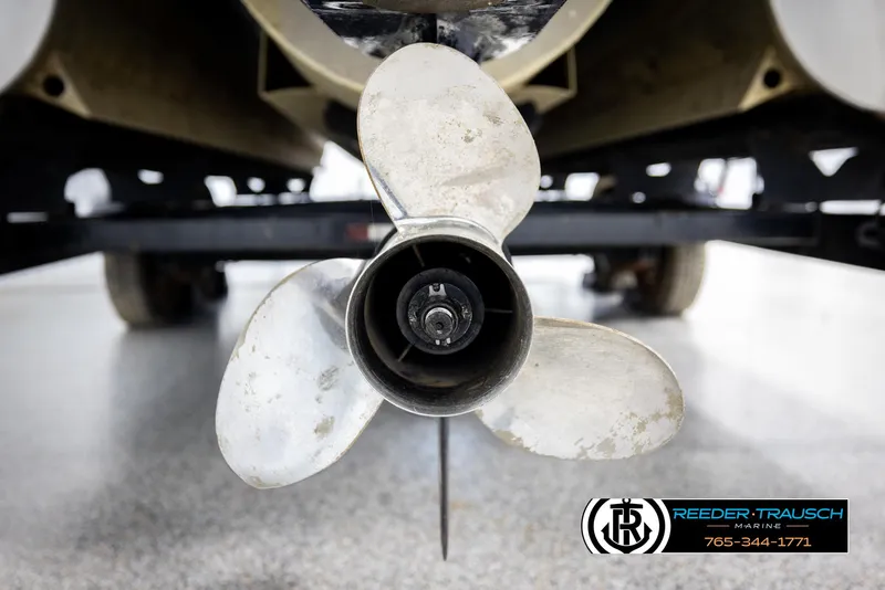Slide: The Image of 2013 Bennington 2375 GCW boat propeller close-up, displayed at Reeder-Trausch Marine. - 47
