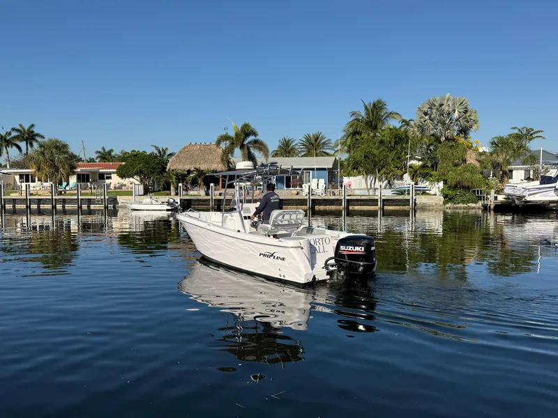 Slide: The Image of 2019 Pro-Line 23 Sport boat cruising on a calm, sunny waterfront. - 11