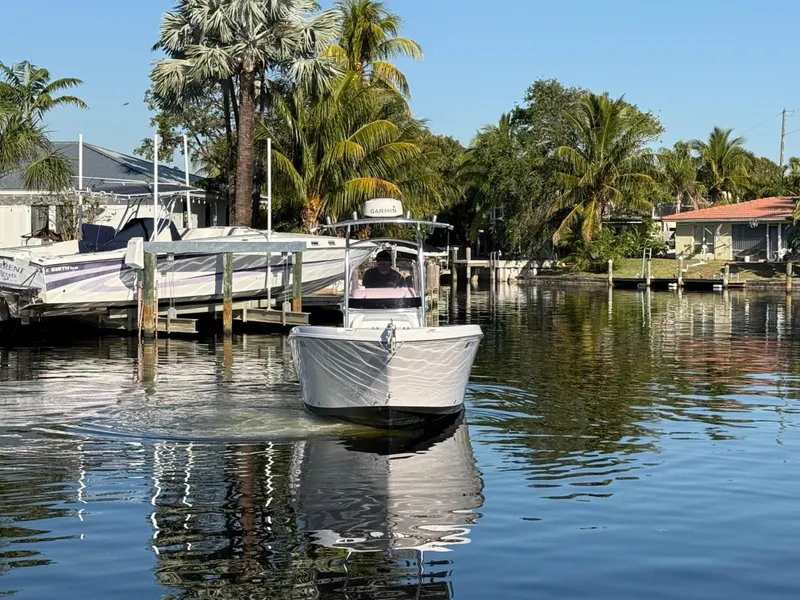 Slide: The Image of 2019 Pro-Line 23 Sport boat cruising on a calm, tropical waterway. - 7
