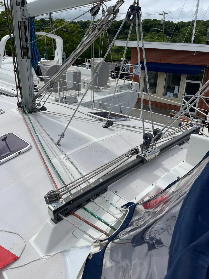 Slide: The Image of Sailboat deck of 2004 Catalina 350 with rigging and winches. - 4
