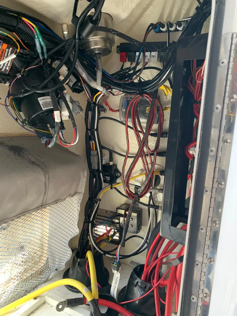 Slide: The Image of Wiring and components inside a 2019 Regulator 31 FS boat. - 45