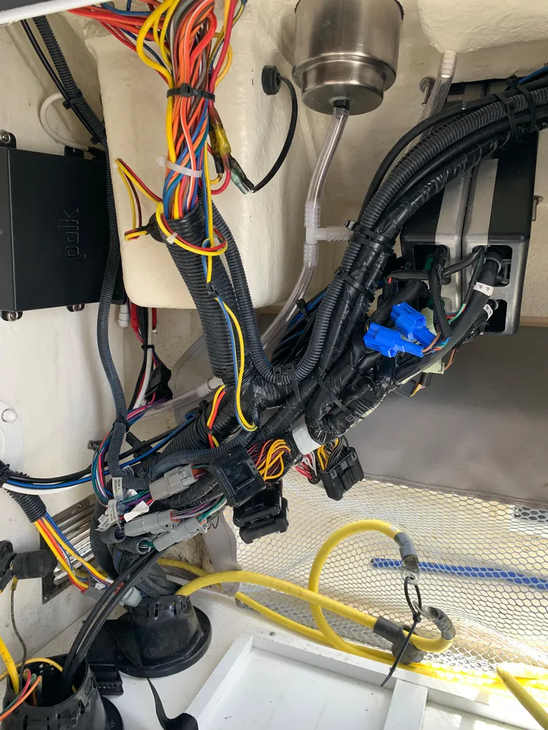 Slide: The Image of Wiring and components inside a 2019 Regulator 31 FS boat. - 49