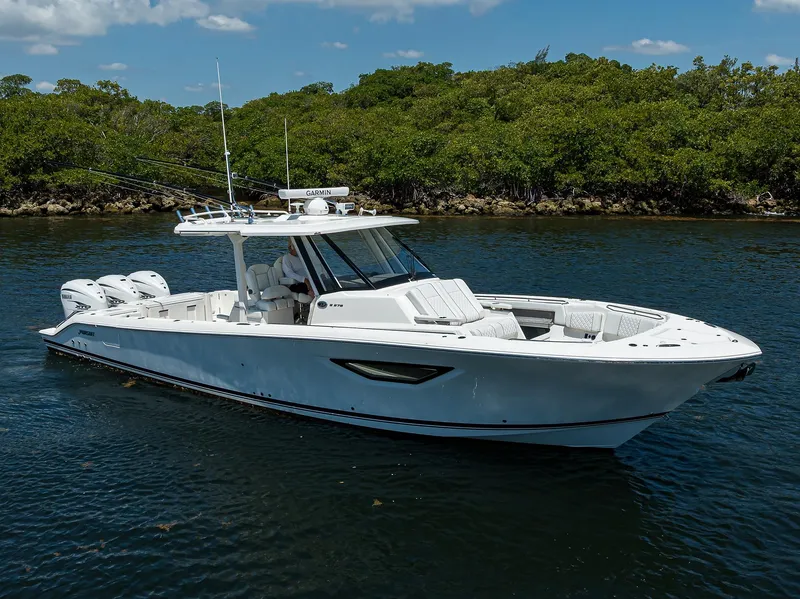 Slide: The Image of Pursuit 37 REEL DEAL - Starboard Bow Aerial Profile - 40