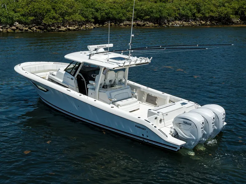 Slide: The Image of Pursuit 37 REEL DEAL - Port Aft Aerial Profile - 43