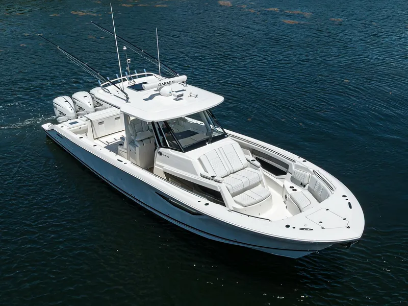 Slide: The Image of Pursuit 37 REEL DEAL - Starboard Bow Aerial Profile - 47