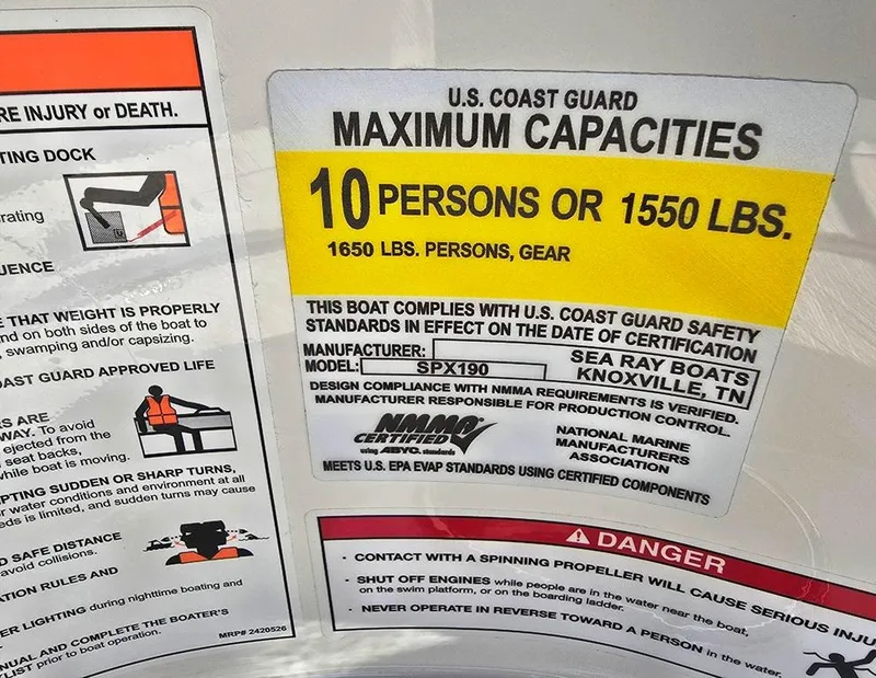 Slide: The Image of U.S. Coast Guard NMMA certified capacity plate. - 14