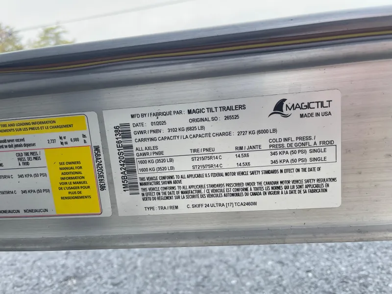 Slide: The Image of Label on Magic Tilt trailer for Carolina Skiff 24 Ultra Elite, 2025 model. - 28