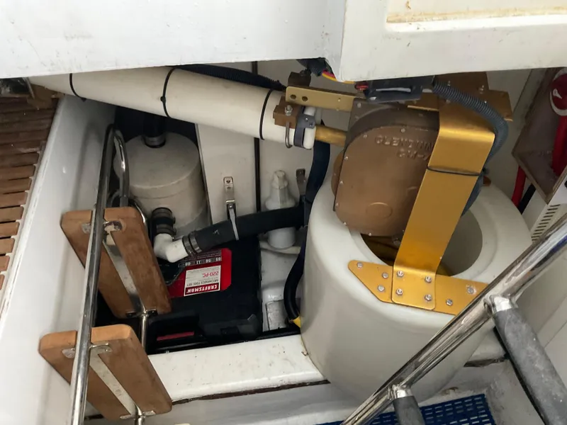 Slide: The Image of Engine compartment of 2007 Ocean Alexander 54V yacht, showcasing mechanical components. - 37