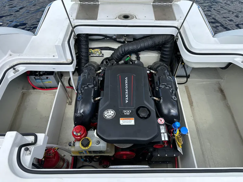 Slide: The Image of Engine compartment of a 2021 Cobalt R5 boat with Volvo Penta engine. - 19