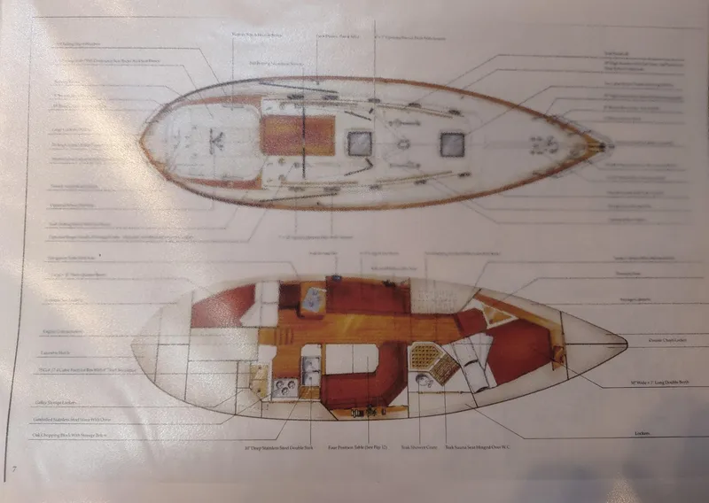 Slide: The Image of Floor plan of a 1997 Pacific Seacraft 37 sailboat, showing interior and deck layout. - 51