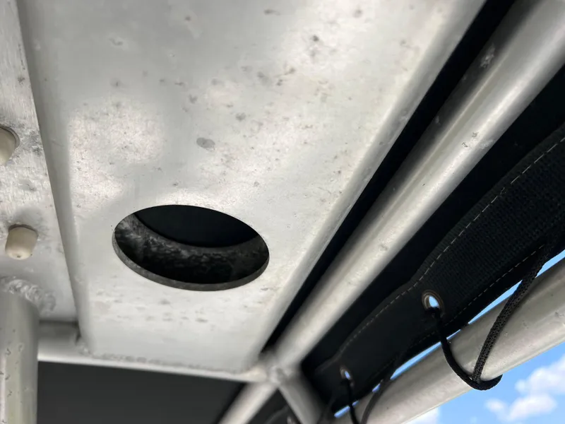 Slide: The Image of Close-up of a 2005 Hydra-Sports Vector 2400 CC boat's metal structure and fittings. - 38